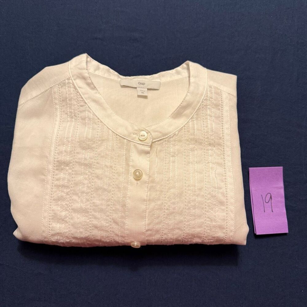 Gap Cotton Voile Pintuck Blouse | White Classic Button Front Shirt | XL - Picture 14 of 14